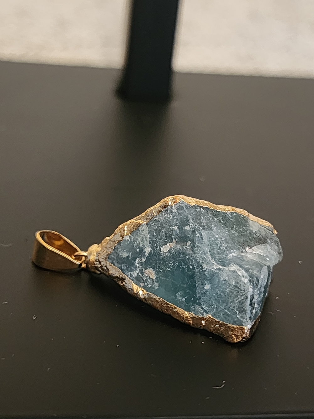 Gold-Trim Blue Raw Aquamarine Pendant Necklace - Ocean Wave Vibes